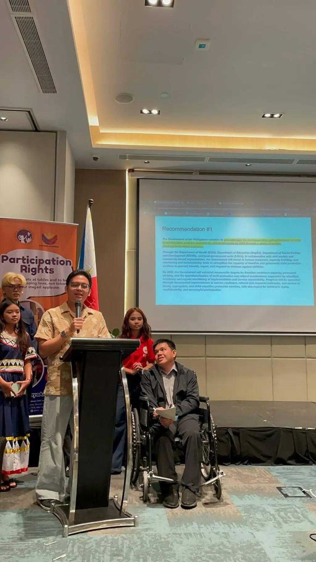Renmark, together with the children, youth, and survivor delegation, presented the pledge recommendations developed by children and young people during the Philippines’ National Preparatory Session for the Global Ministerial Meeting.