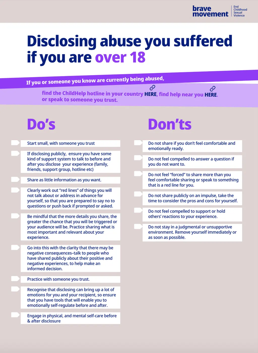 Disclosing abuse over 18
