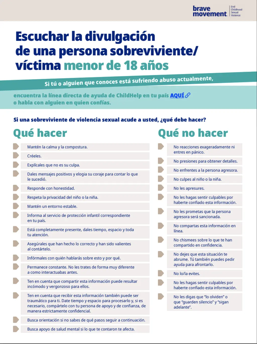Escuchar la divulgacion de una persona sobreviviente/victima menor de 18 años