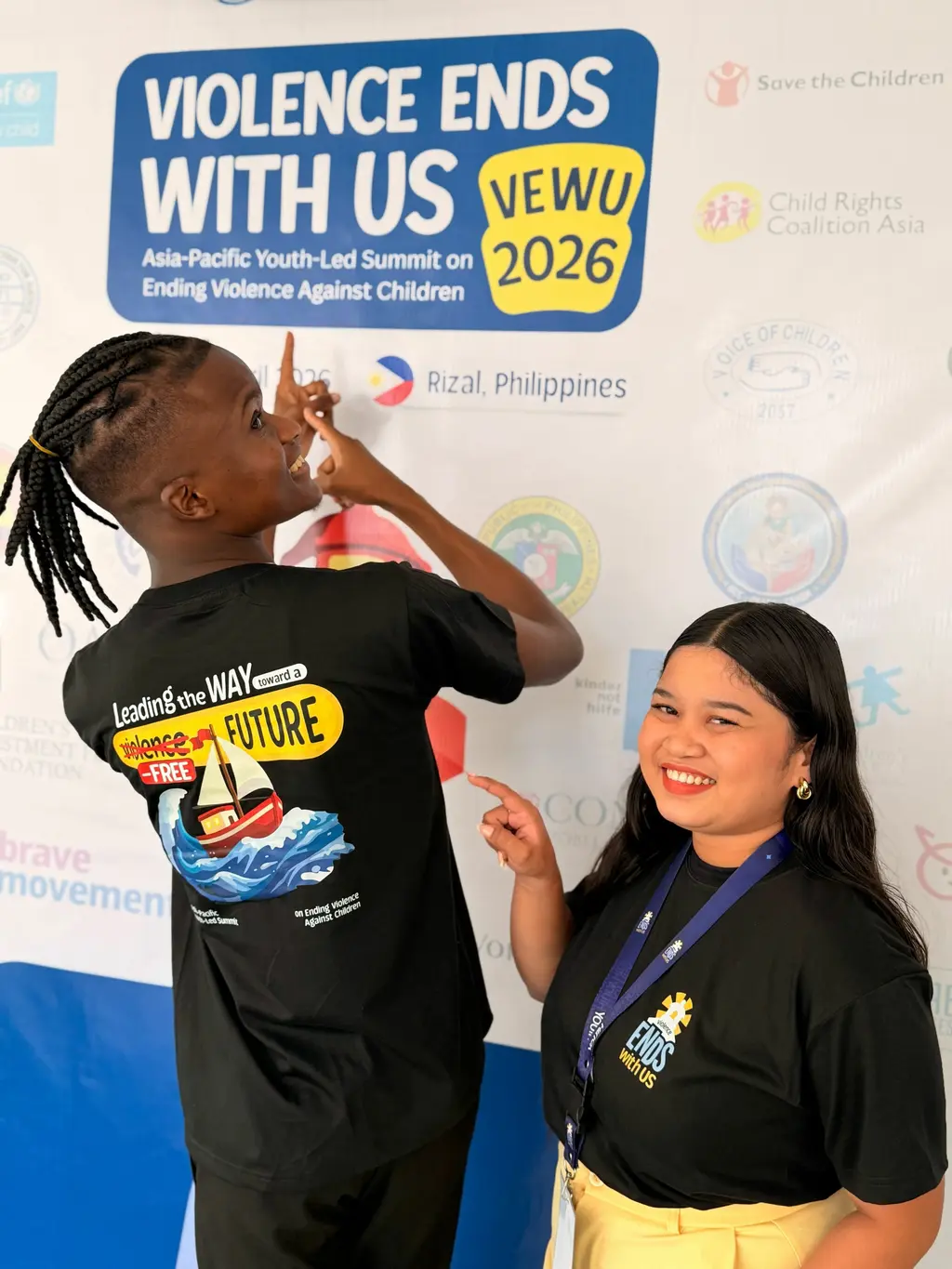 Keegan and fellow youth advocate at the Violence Ends with Us youth summit.