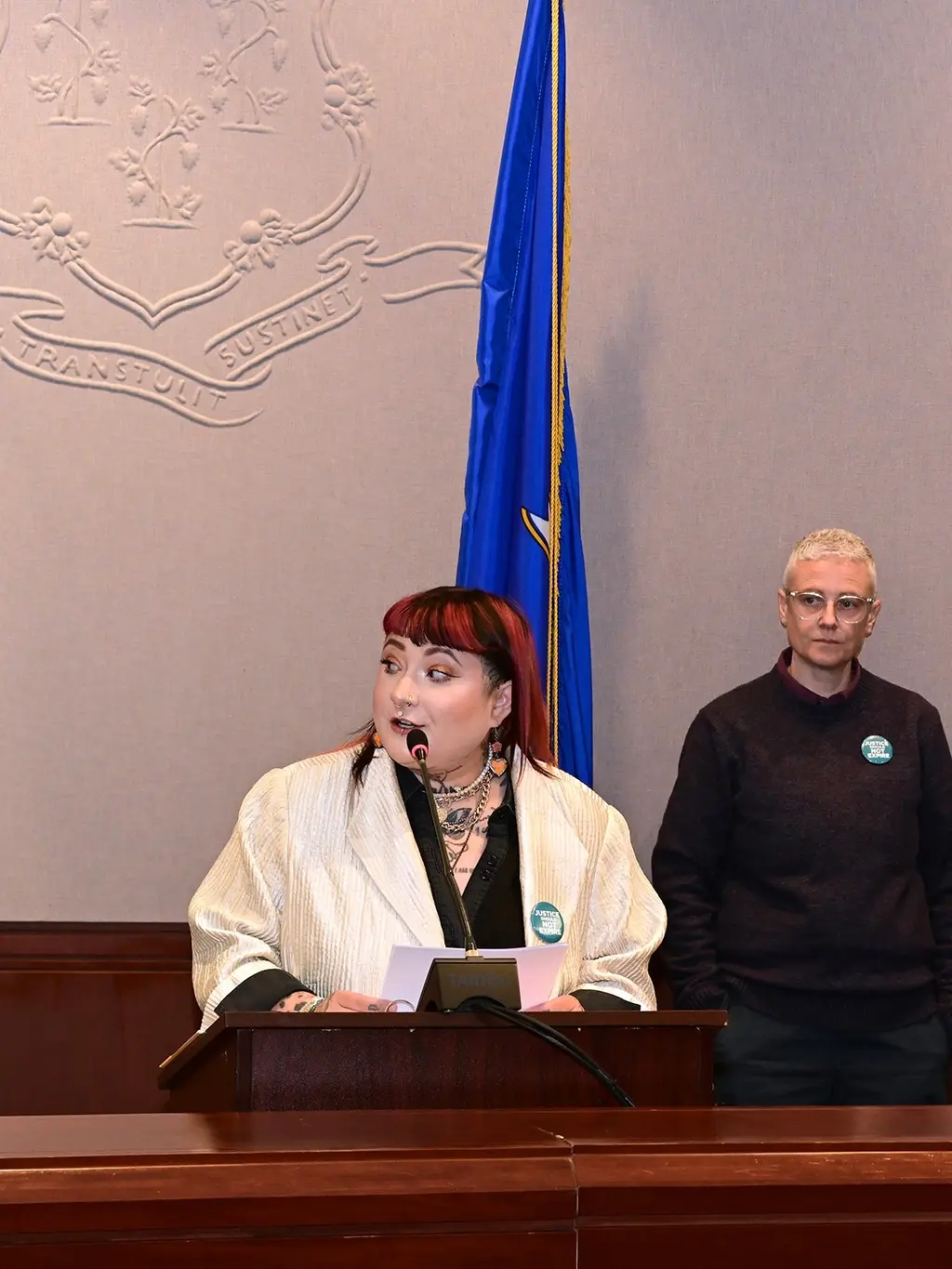 Leah at press conference