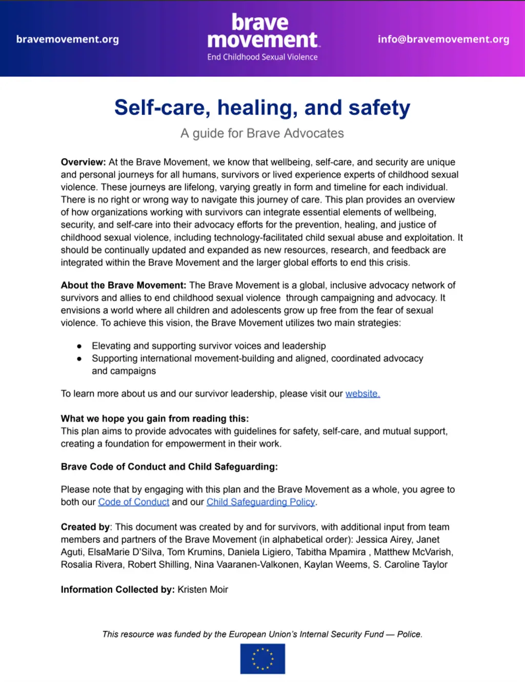 Self-care, healing and safety