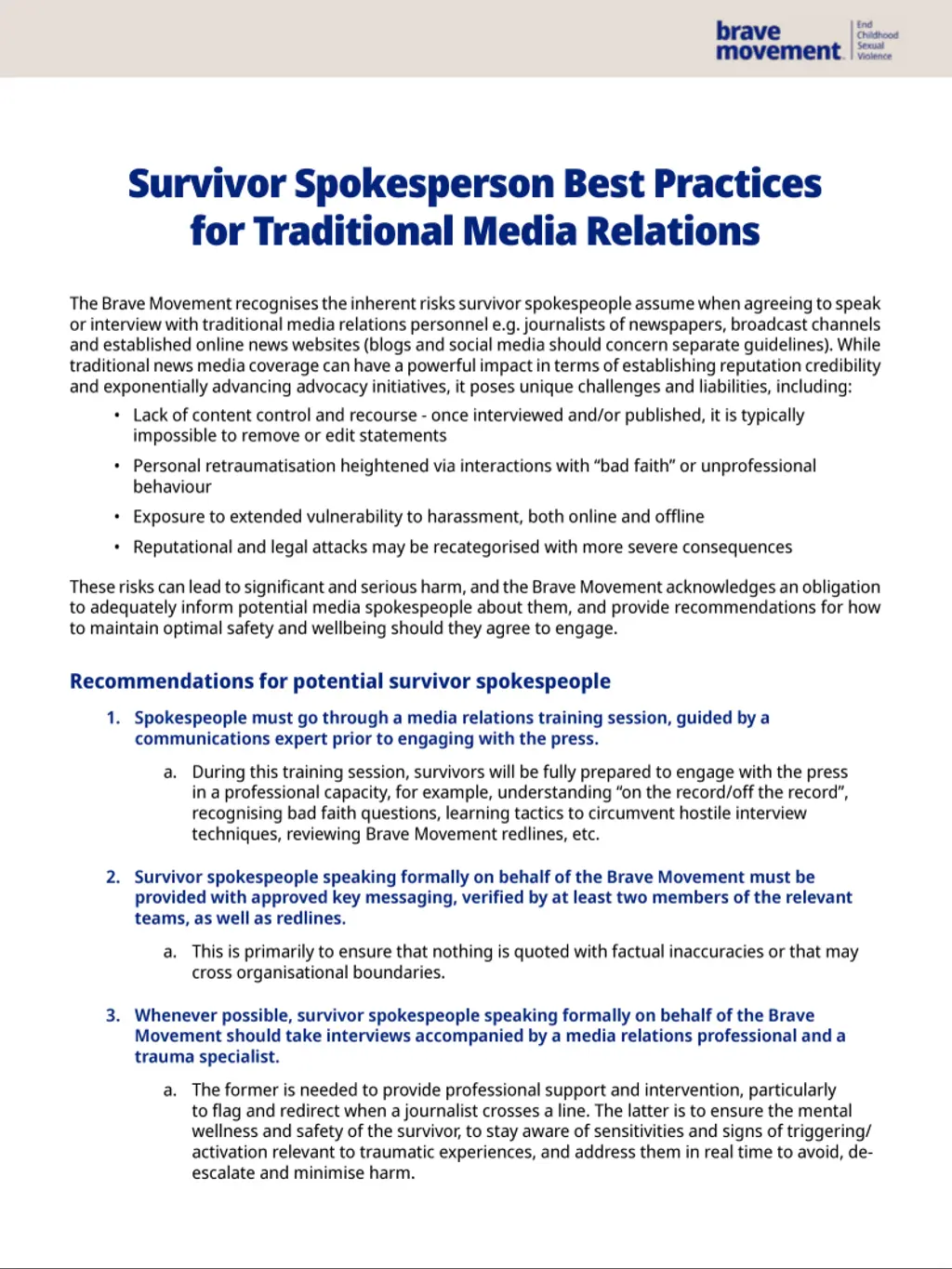 Survivor spokesperson best practices for traditional media relations