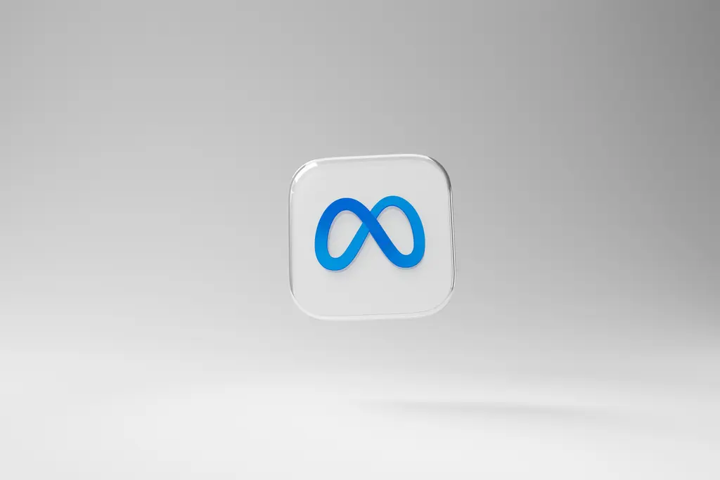Minimalist white square icon with blue looping symbol.