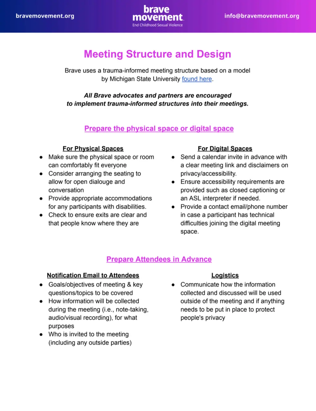 Meeting Structure Introduction Meeting structure and design | Brave Movement